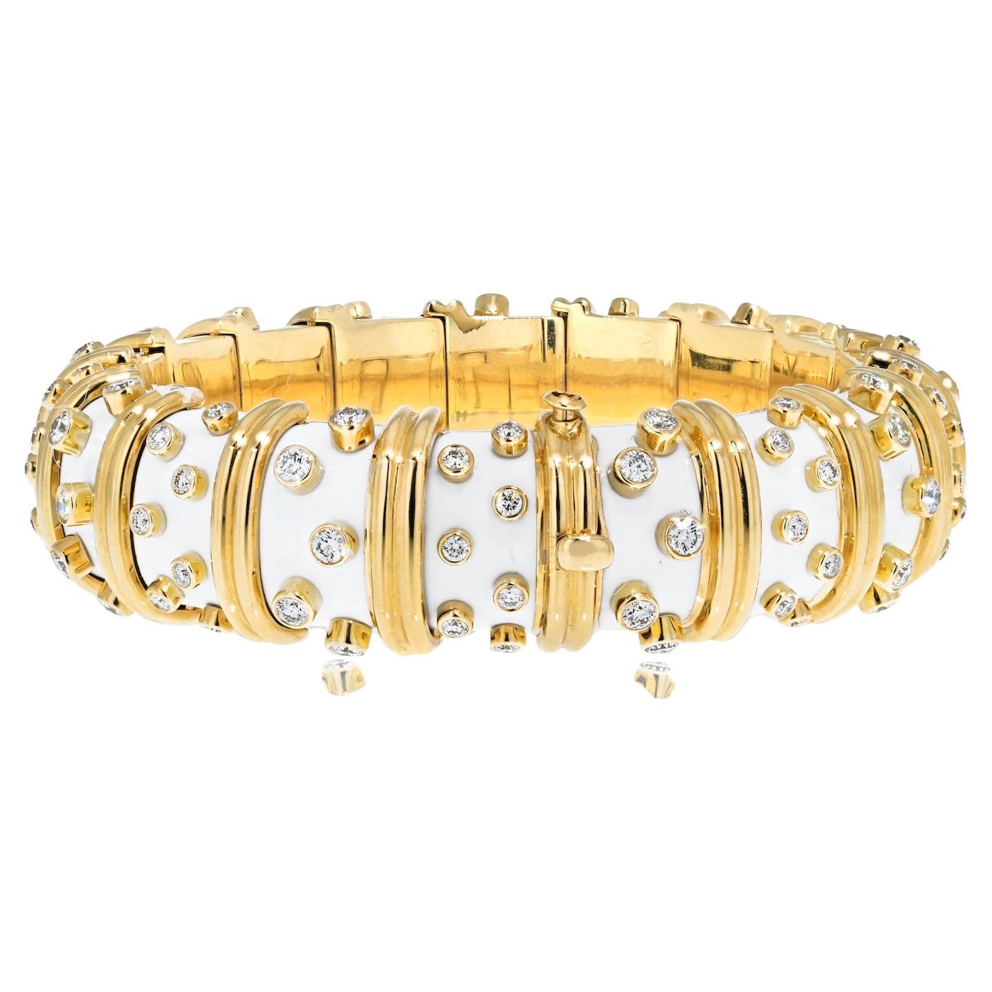 Tiffany & Co. Schlumberger 22.5 Carat Diamond and White Enamel Bangle  Bracelet - V37210 | vividdiamonds